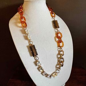 Ann Taylor Chunky Goldtone Faux Tortoise Shell Tiger Eye Rhinestone Necklace